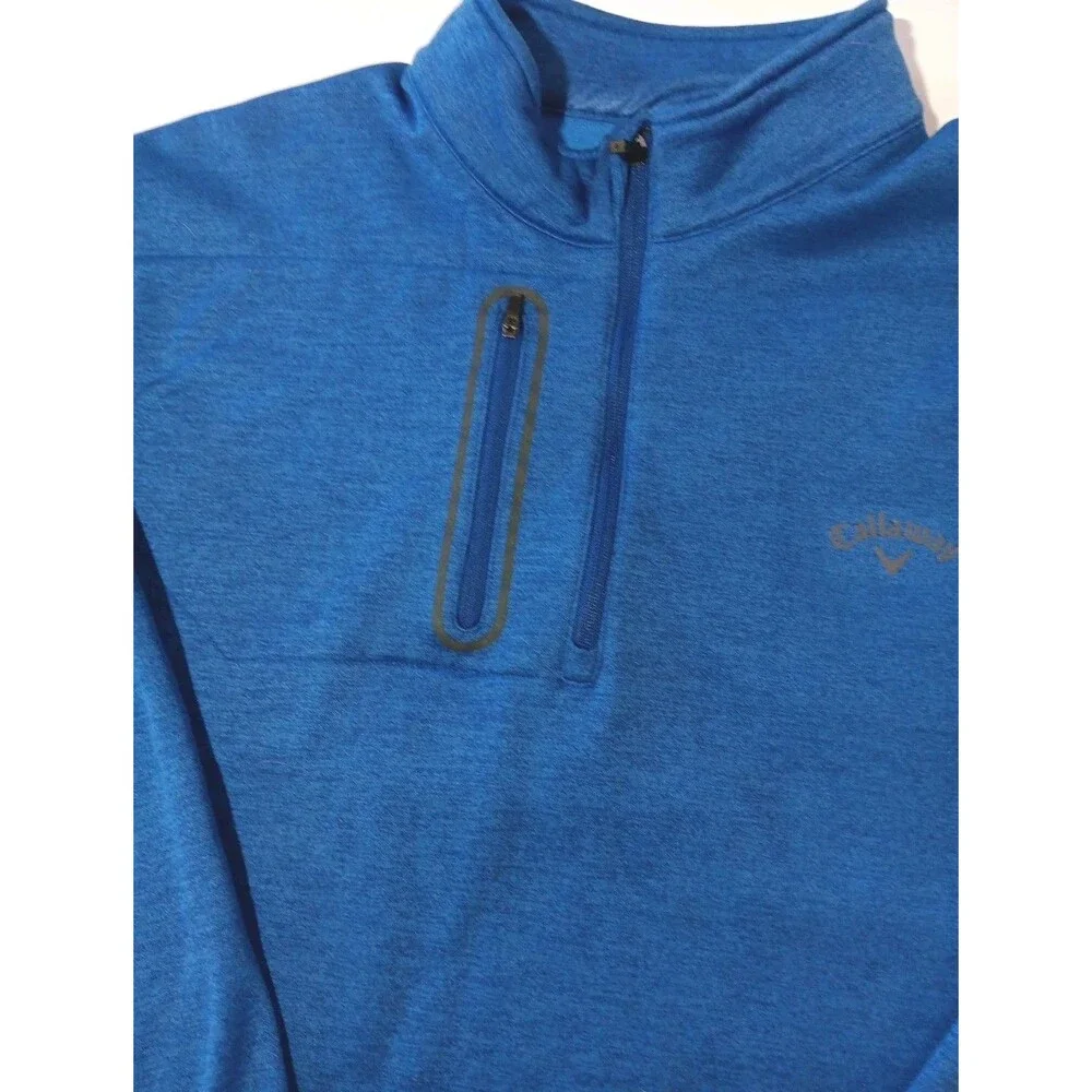 Callaway Sweater Mens 2X Blue Fleece Pullover 1/4 Zip Pockets Golf Casual